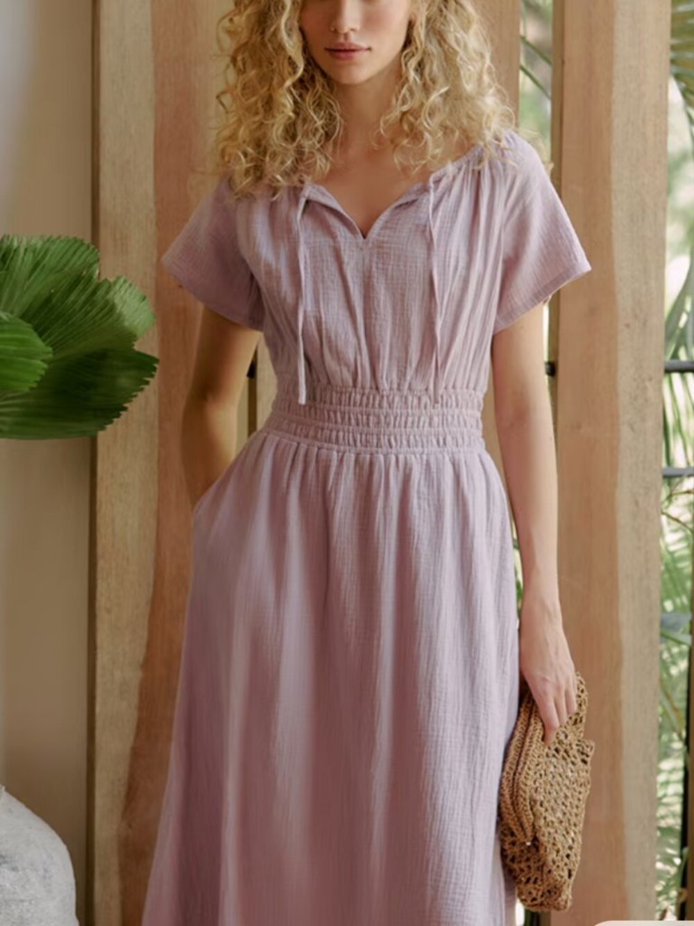 Smocked Waist Lavender Midi Dress